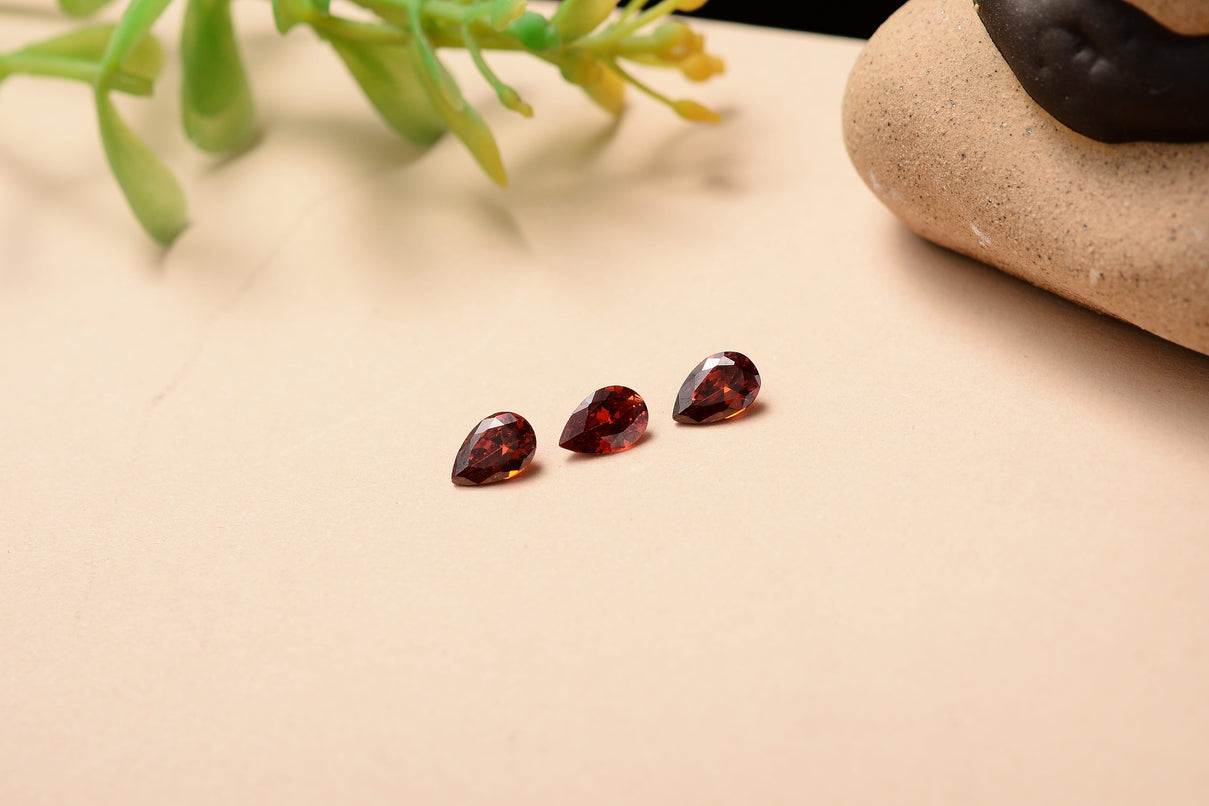 Set Of 3 Garnet Cubic Zirconia Pear 6X4 mm Gemstone, 1.86 Ct V32515200 2