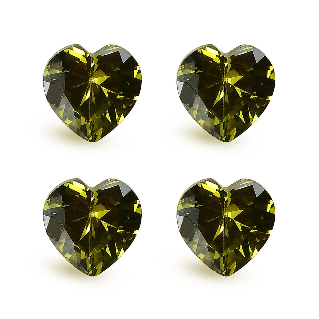 Set Of 4 Peridot Cubic Zirconia Heart 6 mm Gemstone, 5.31 Ct