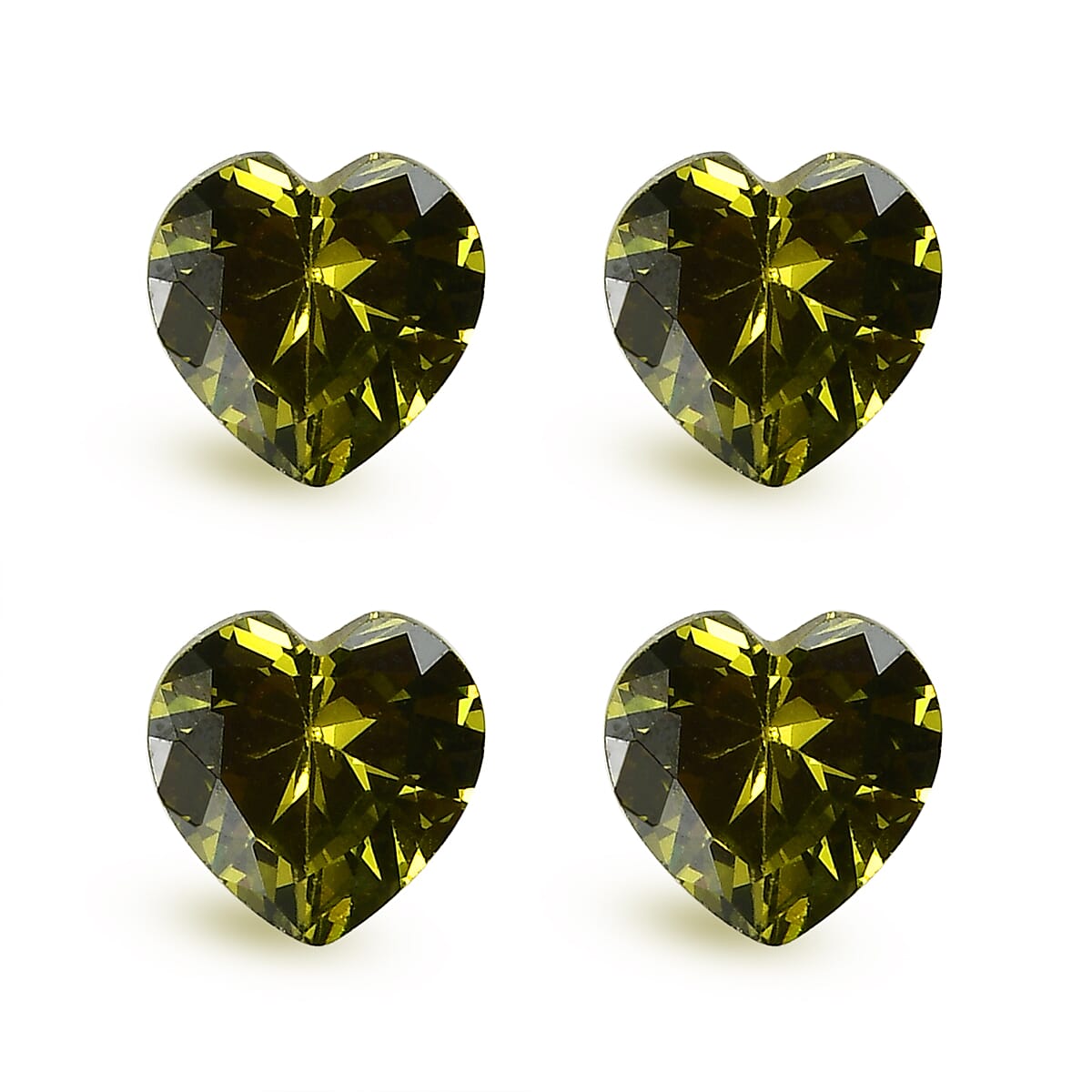Set Of 4 Peridot Cubic Zirconia Heart 6 mm Gemstone, 5.31 Ct 8511507 0