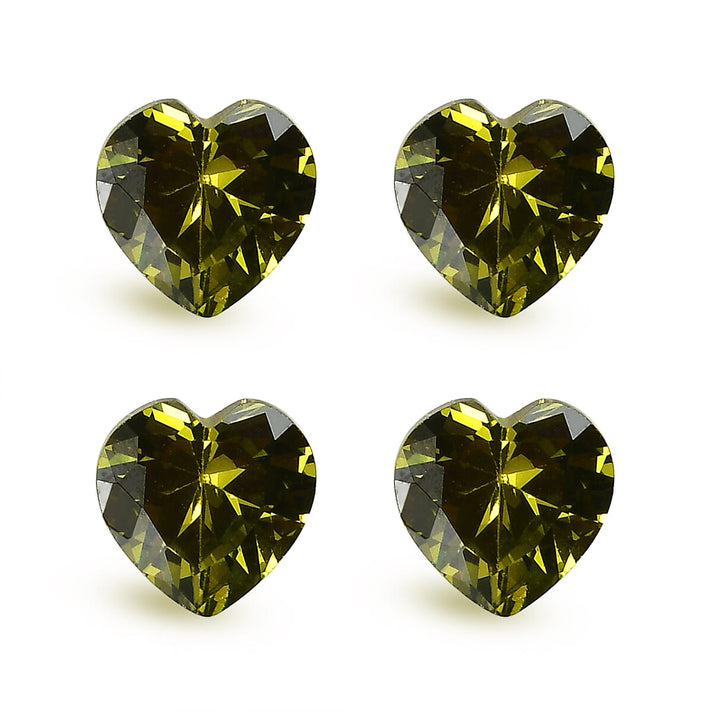 Set Of 4 Peridot Cubic Zirconia Heart 6 mm Gemstone, 5.31 Ct 8511507 1