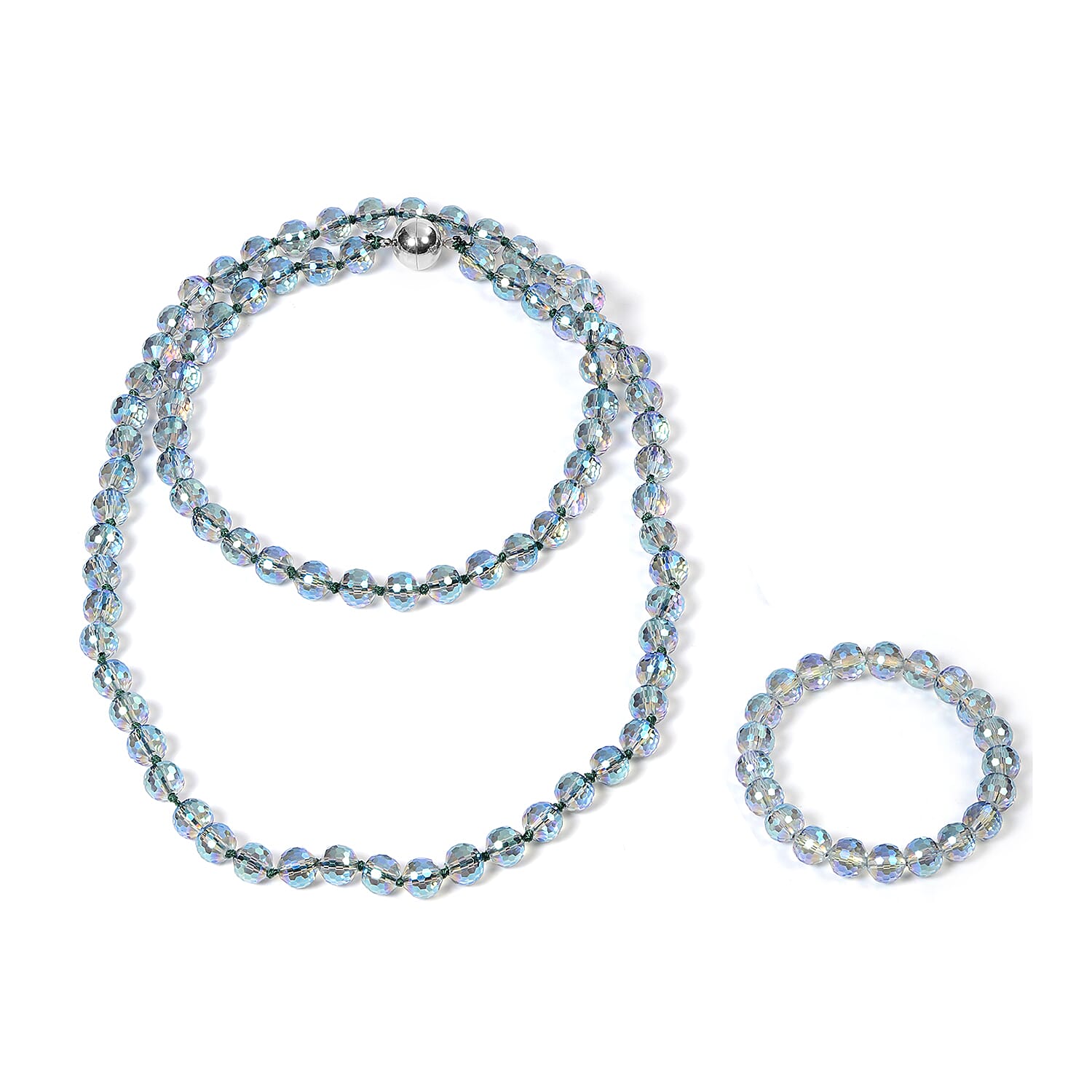 Set of 2 - 2.2 Ct. Simulated Mystic Green Sapphire Necklace and Bracelet in Silver Tone 4032683 0
