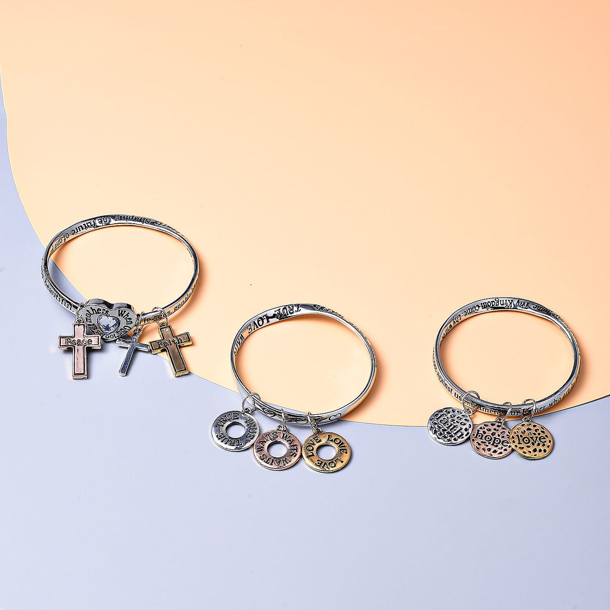 Vegas Closeout Set of 3 - Charm Bangles in Tri-Tone 4034977 2