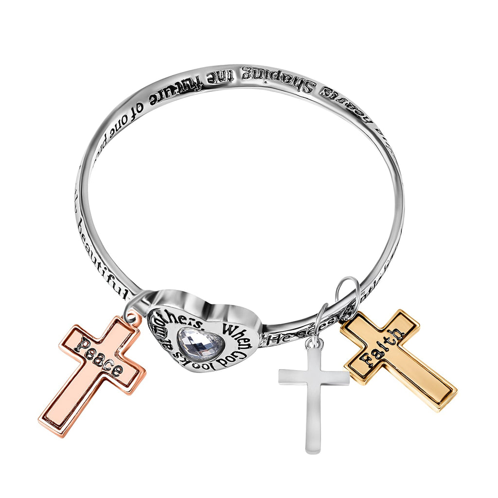 Vegas Closeout Set of 3 - Charm Bangles in Tri-Tone