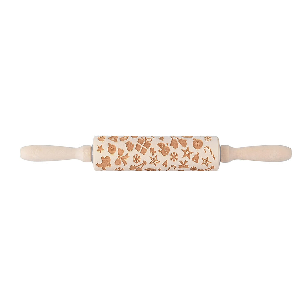 Set of 2 - Christmas Embossed Pattern Wooden Rolling Pin (Size 35x5Cm)