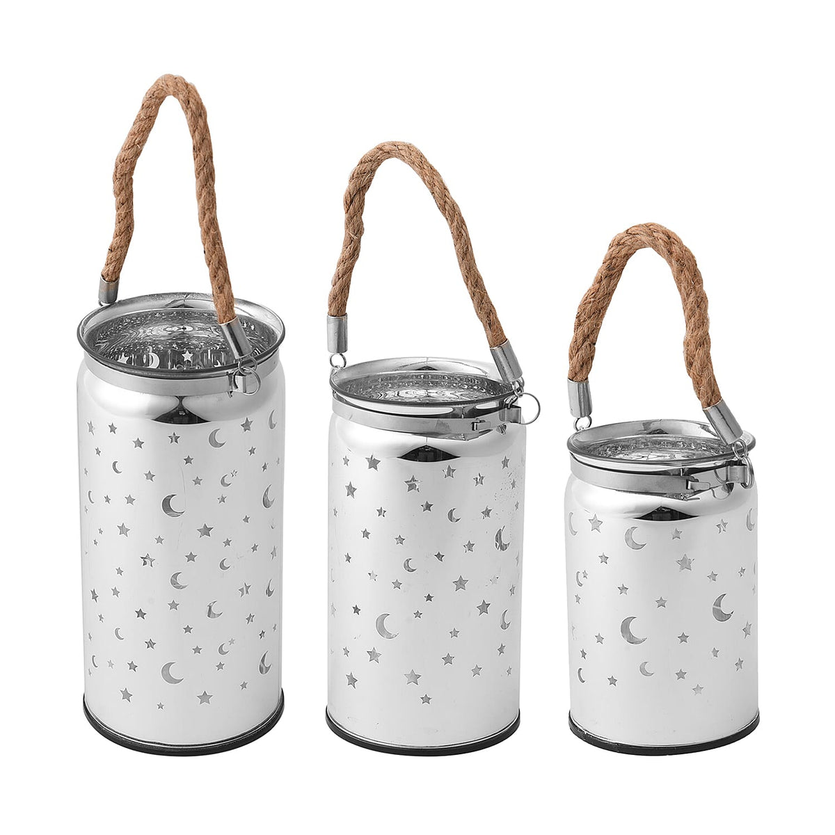Set of 3 - Decorative Moon and Starry Sky LED Lantern  Home DÃ©cor, Bedroom, Room Decor and Party - Silver 3880166 3