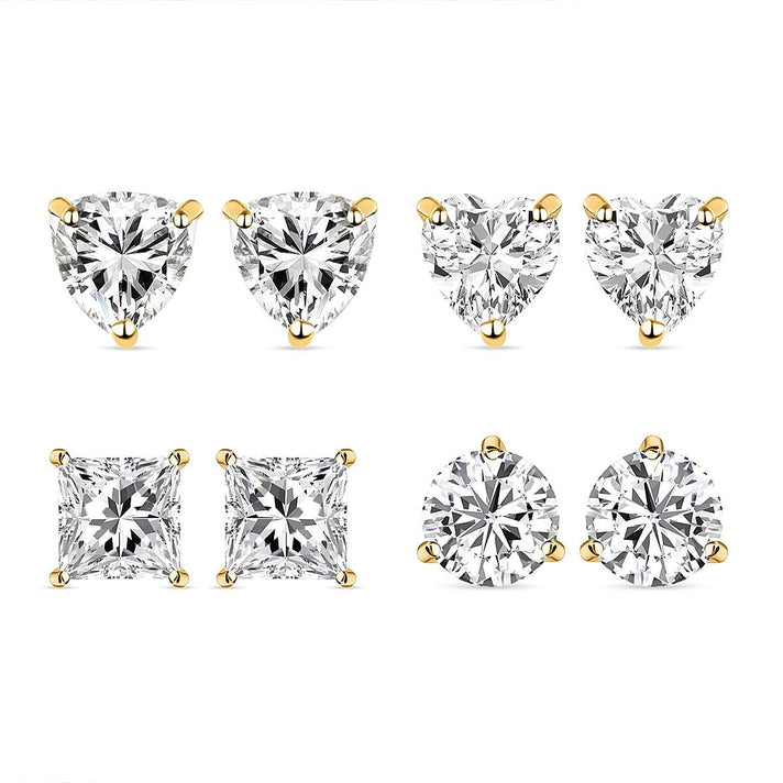 Set of 4 - ELANZA Simulated Diamond Stud Earrings (with Push Back) in 14K Gold Overlay Sterling Silver 4082113 1