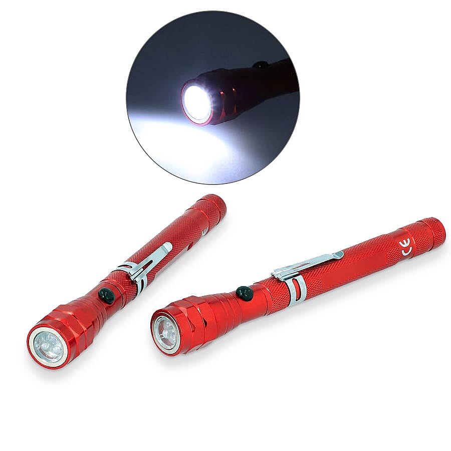 Set of 2 - Flexible 3LED Flashlights with Magentic Head and Base (4xLR44 battery Included) - Red Colour