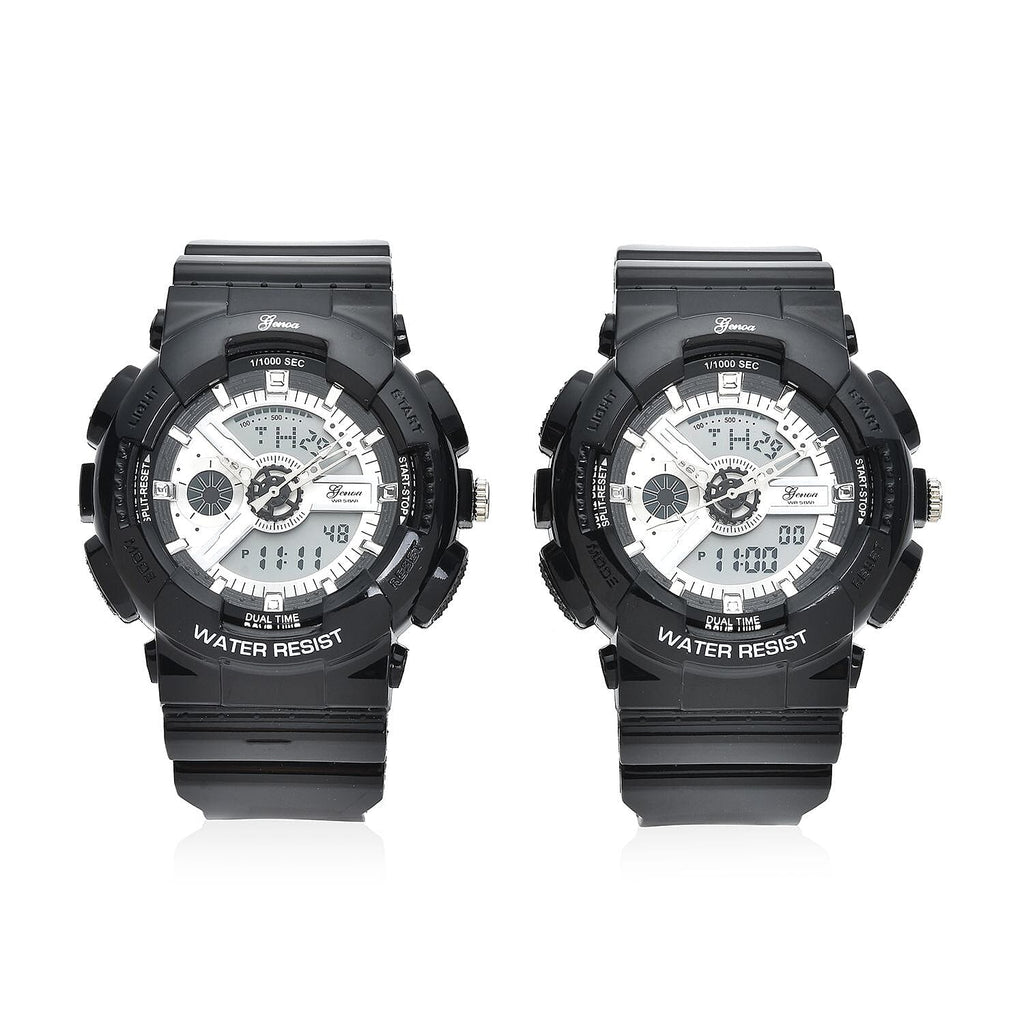 Set of 2 - GENOA Japanese Movement and Digital Water Resistant Watch - Black