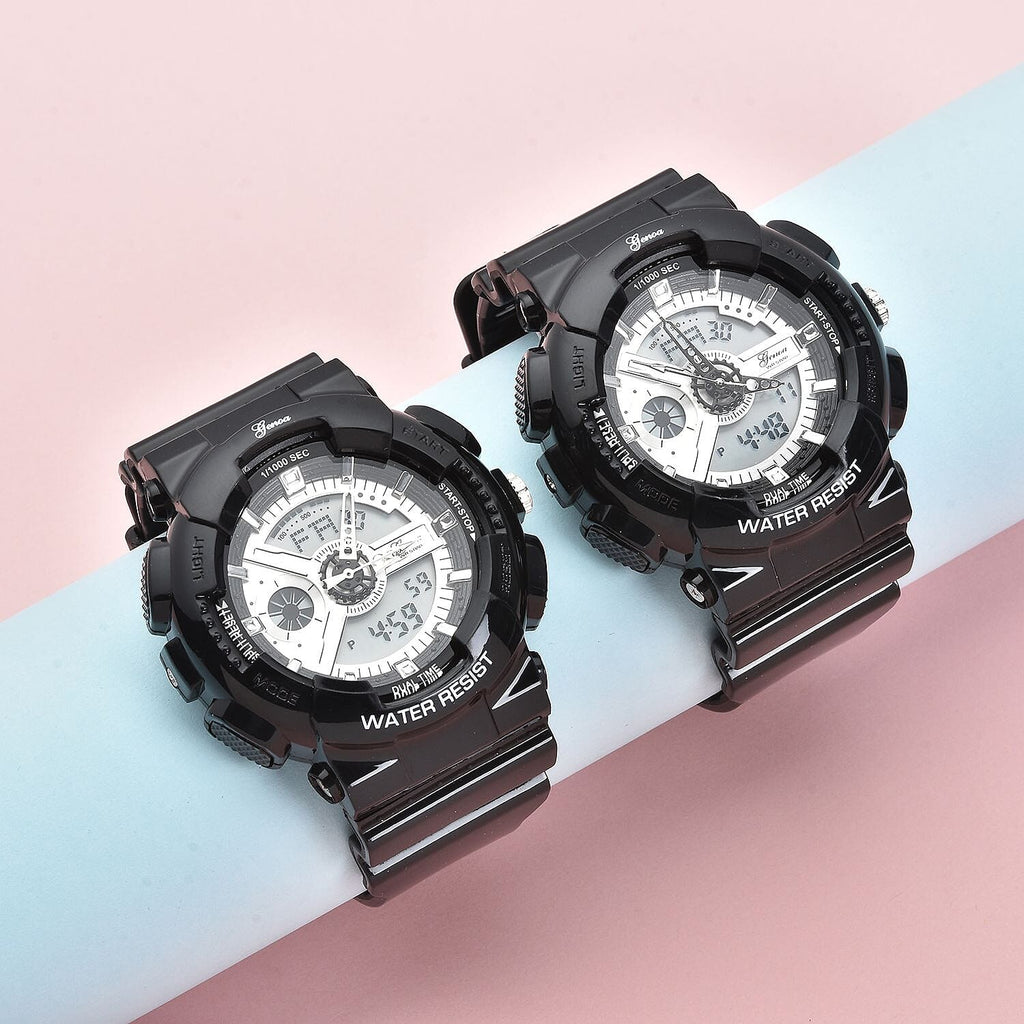 Set of 2 - GENOA Japanese Movement and Digital Water Resistant Watch - Black