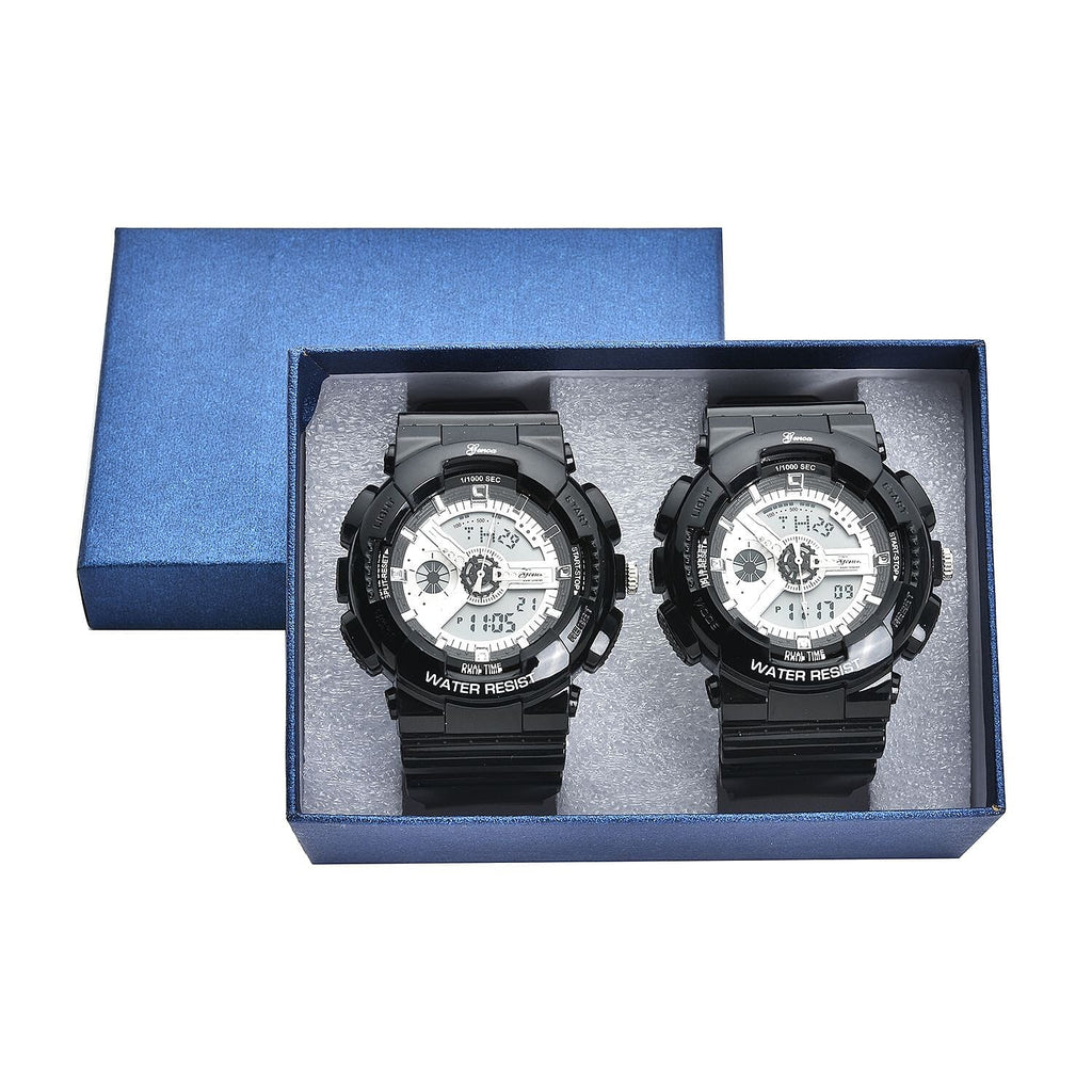 Set of 2 - GENOA Japanese Movement and Digital Water Resistant Watch - Black