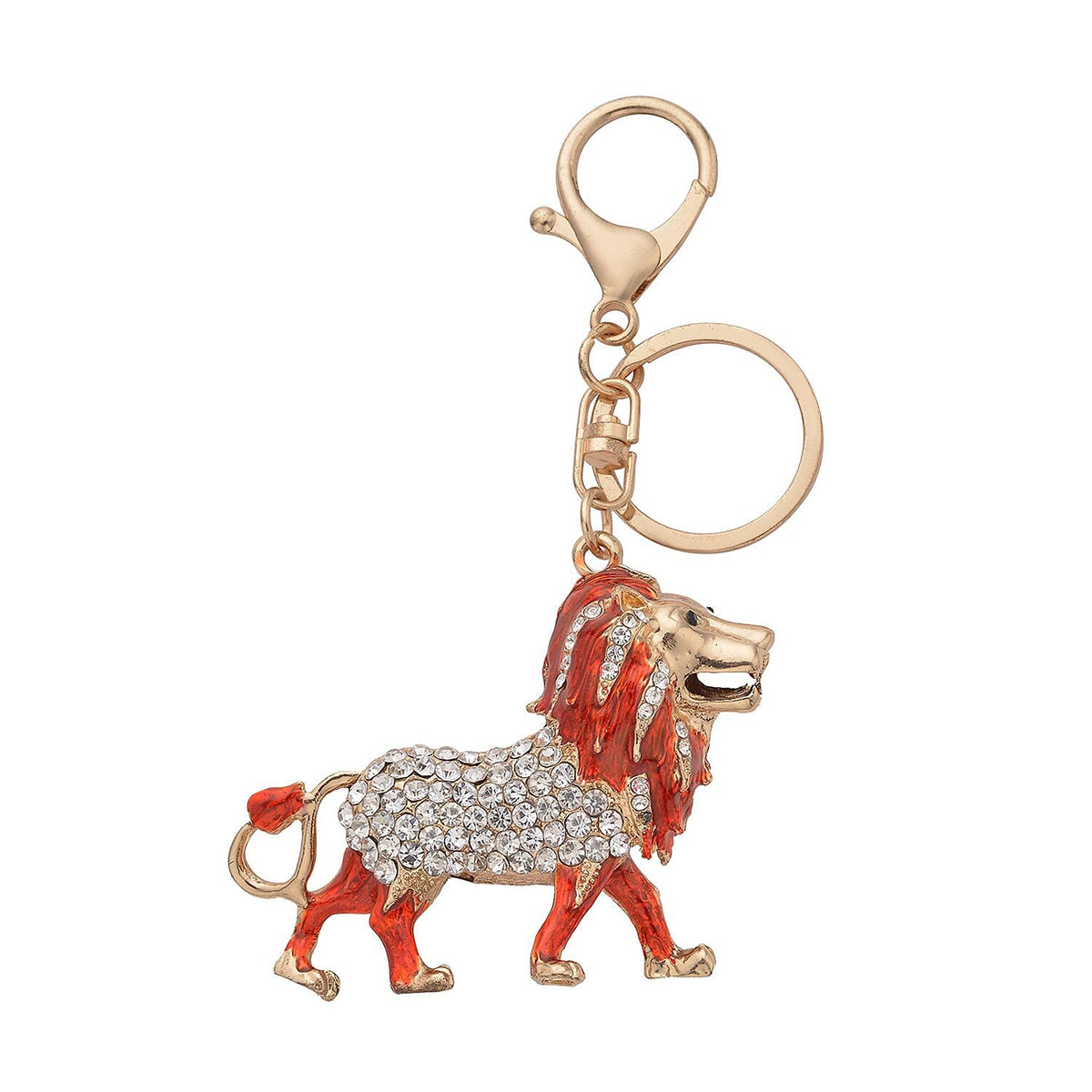 3 Piece Set - Red Howlite Stretchable Beads Bracelet (Size 8), White and Black Austrian Crystal Studded Lion Key Chain and STRADA Water Resistant Watch with Red Strap 4118735 5