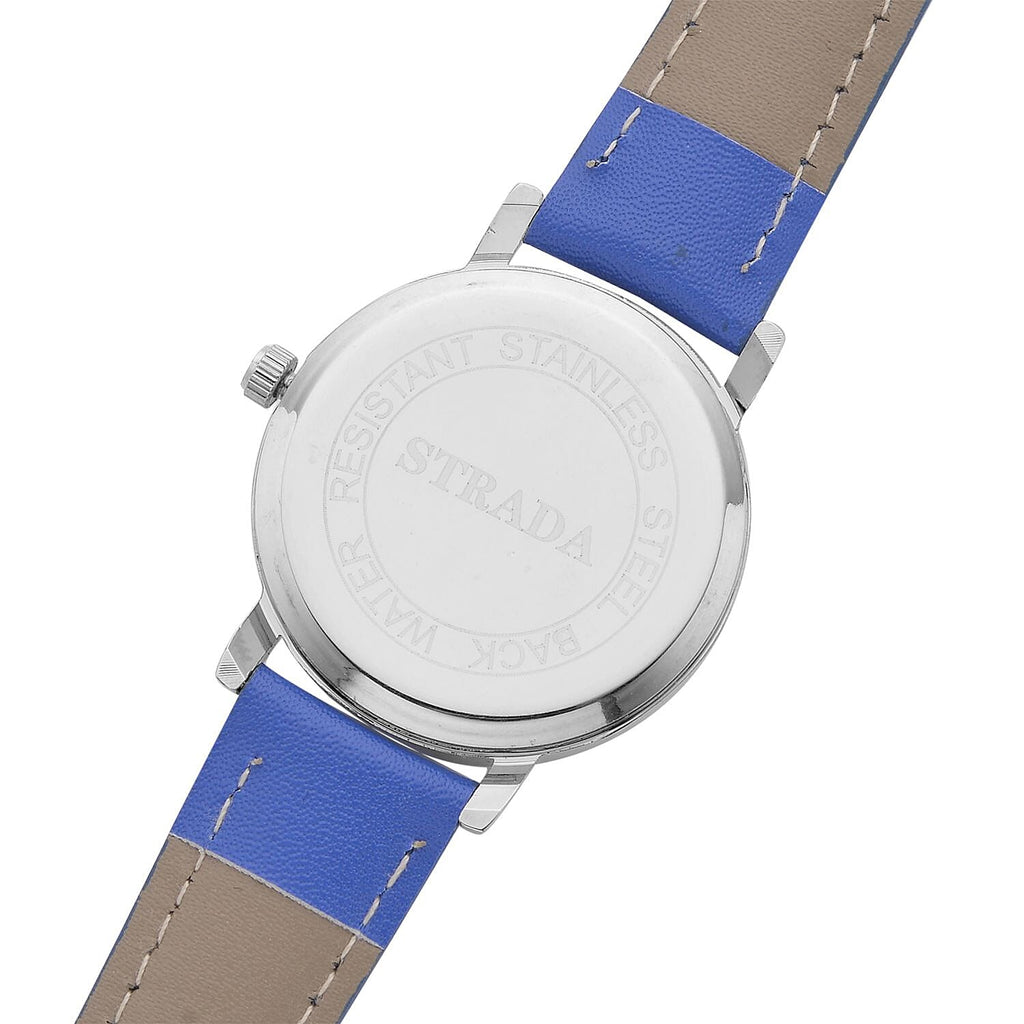 3 Piece Set - Sodalite Stretchable Beads Bracelet (Size 8), Multi Colour Austrian Crystal Turtle Key Chain and STRADA Water Resistant Watch with Blue Strap