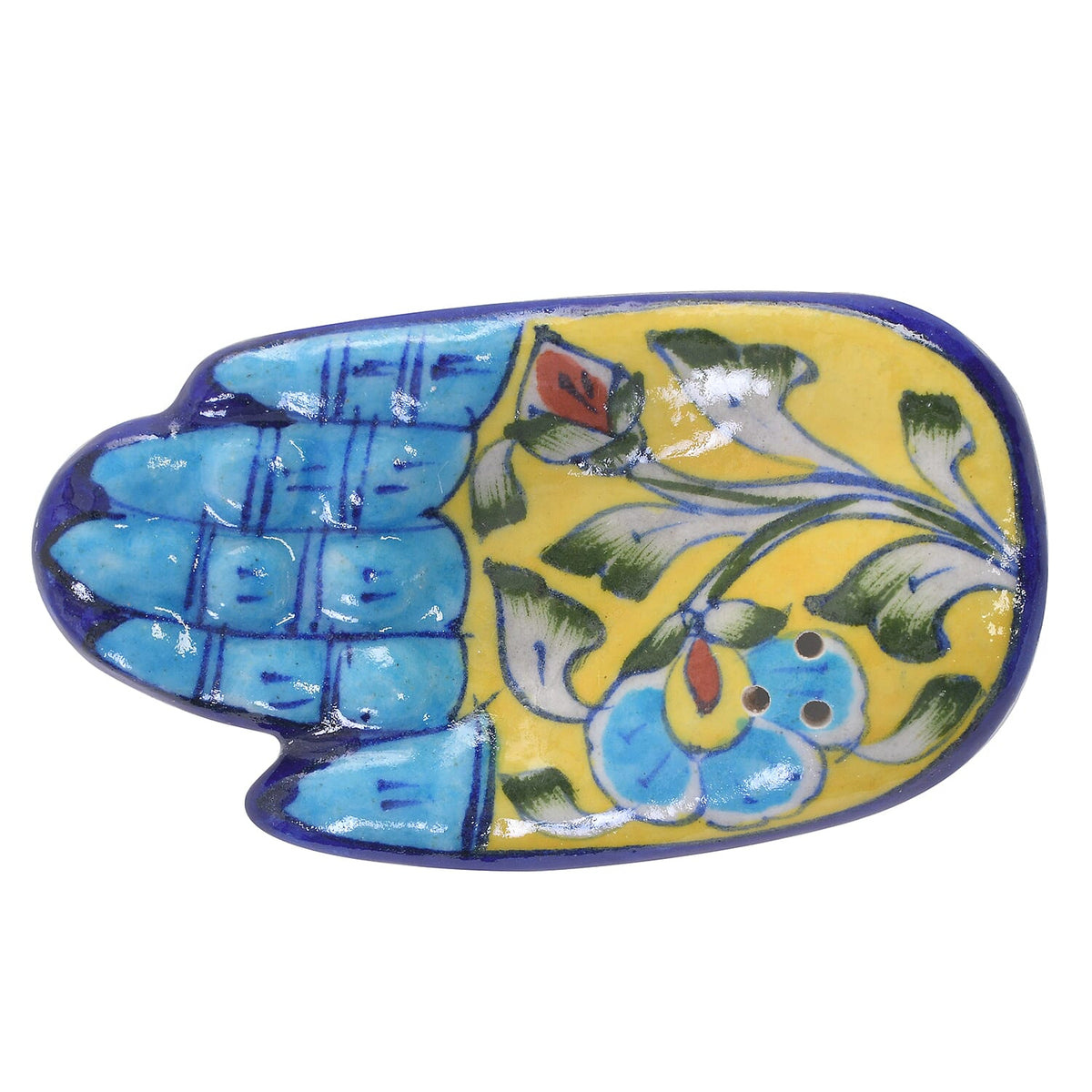Set of 2 - Hand printed Ceramic Incense Holder or Ash Catcher for Home dÃ©cor and office - Blue and Yellow 6320849 4