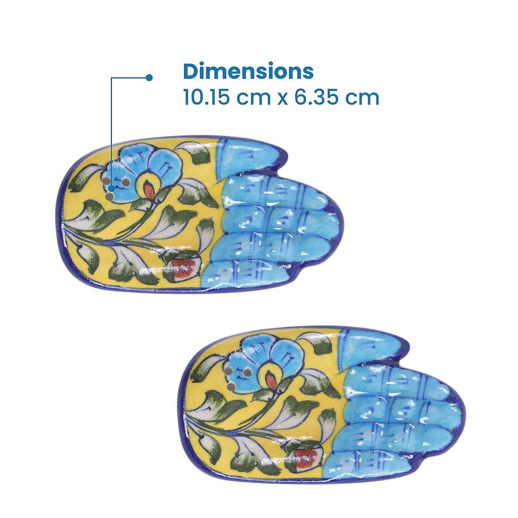 Jaipur Blue - Set of 2 - Handpainted Ceramic Incense Holder - Blue - Yellow