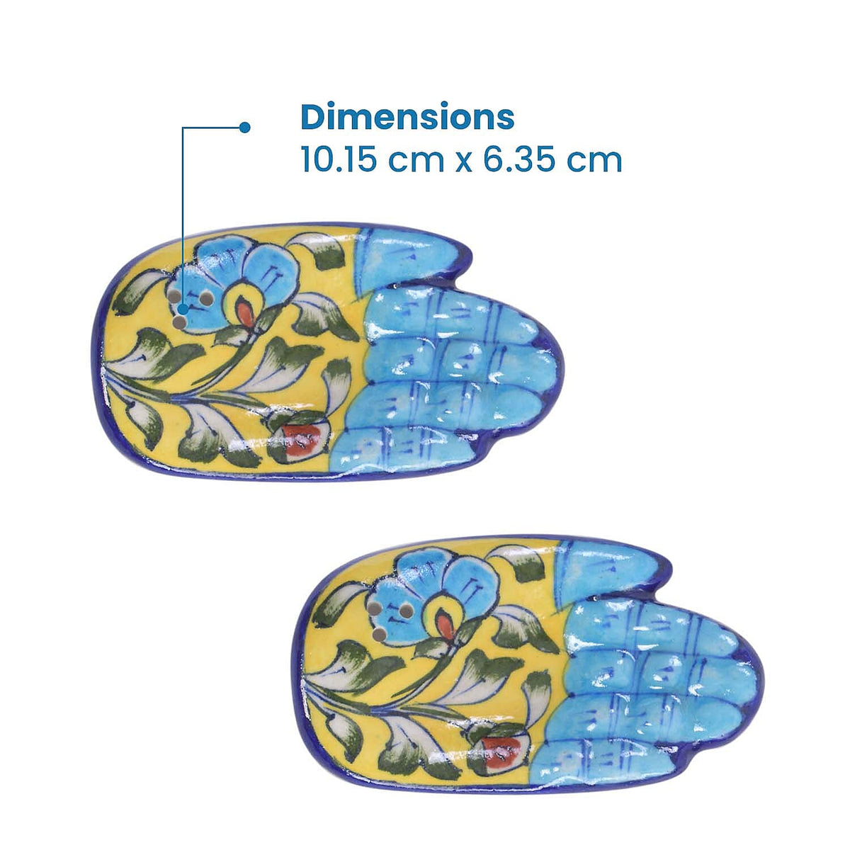 Set of 2 - Hand printed Ceramic Incense Holder or Ash Catcher for Home dÃ©cor and office - Blue and Yellow 6320849 6