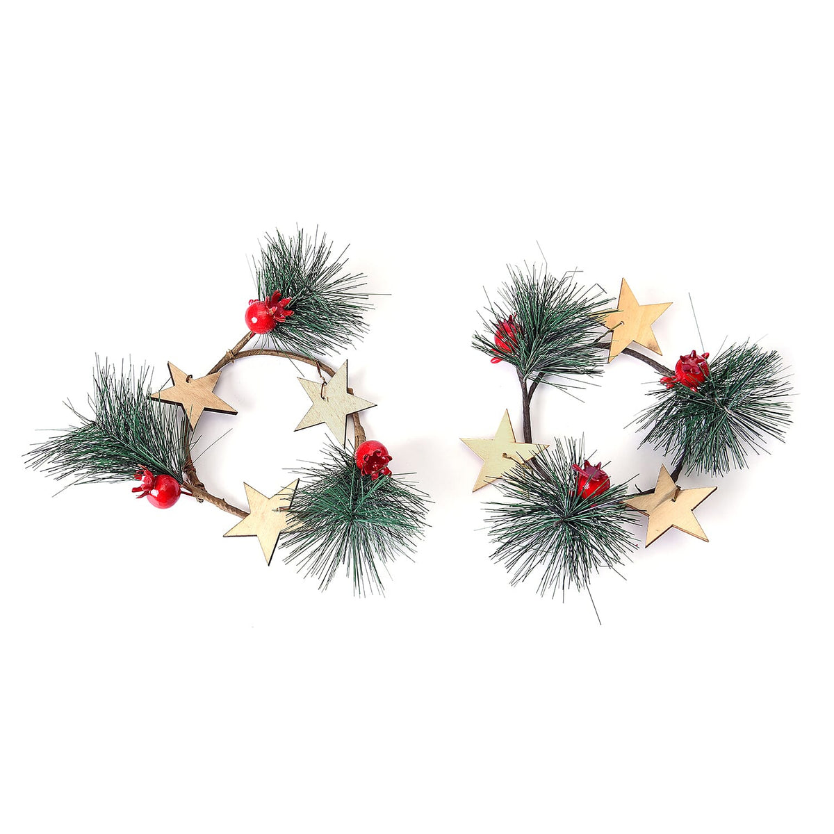 Set of 2 - Mini Candlestick wreath Embellished with Red Berry, Star and Leaf 3665275 0