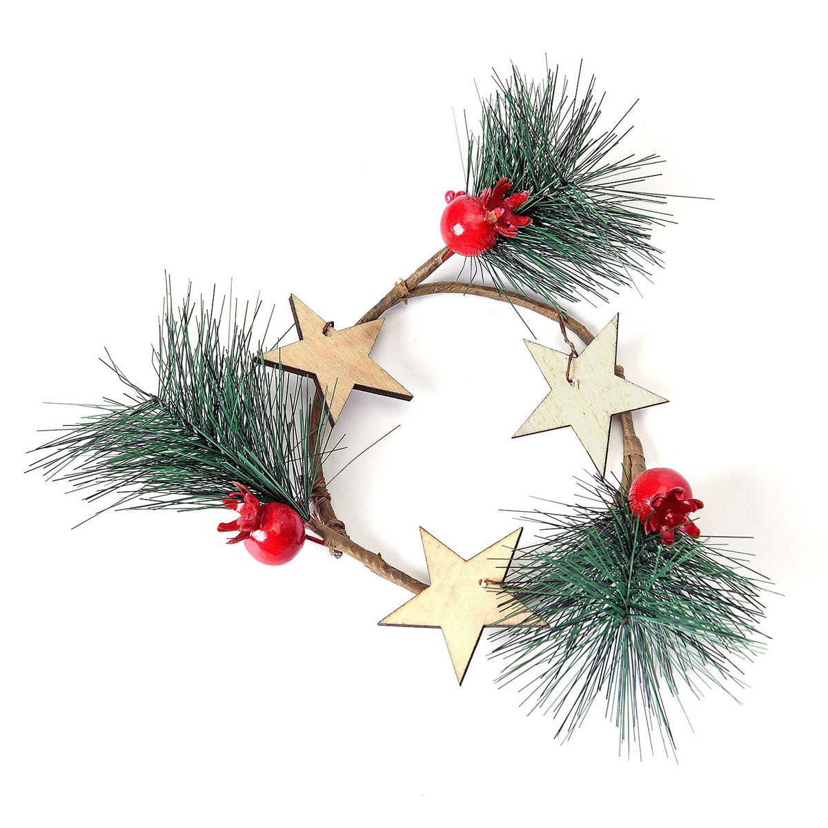 Set of 2 - Mini Candlestick wreath Embellished with Red Berry, Star and Leaf 3665275 1