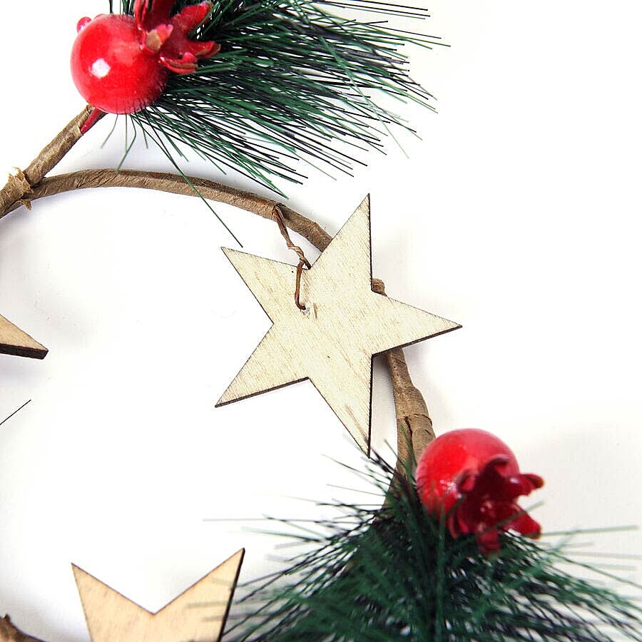 Set of 2 - Mini Candlestick wreath Embellished with Red Berry, Star and Leaf 3665275 4