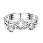 Set of 3 - Moissanite Ring in Platinum Overlay Sterling Silver