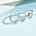 Set of 3 - Moissanite Ring in Platinum Overlay Sterling Silver