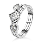 Set of 3 - Moissanite Ring in Platinum Overlay Sterling Silver