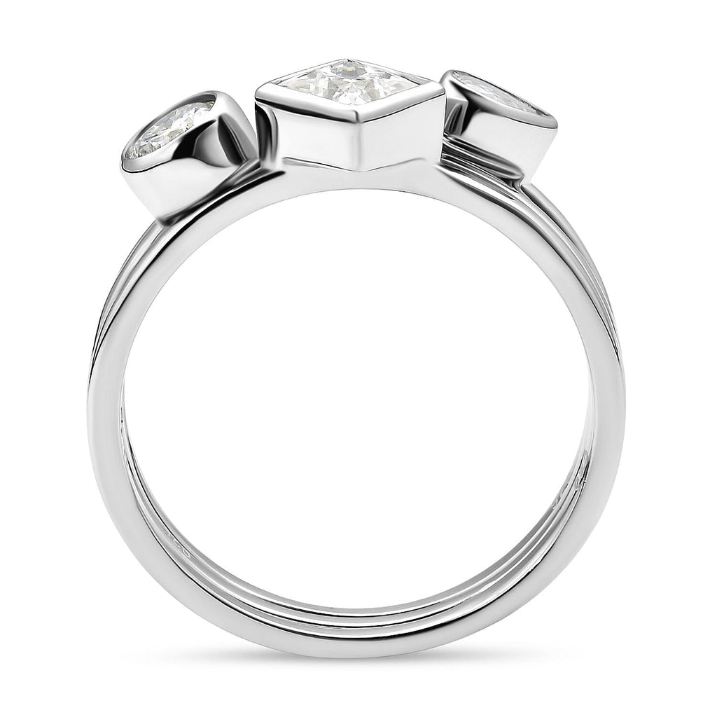 Set of 3 - Moissanite Ring in Platinum Overlay Sterling Silver