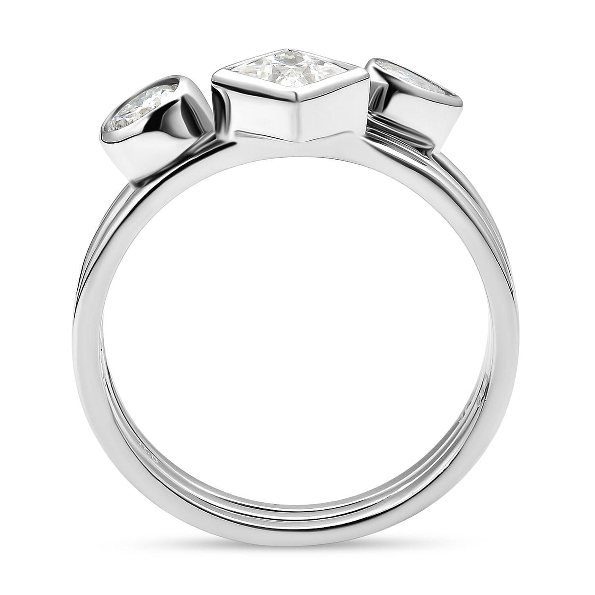 Set of 3 - Moissanite Ring in Rhodium Plated Sterling Silver, Silver Wt. 3.450 Grams V32639249 5