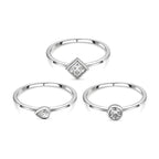 Set of 3 - Moissanite Ring in Platinum Overlay Sterling Silver