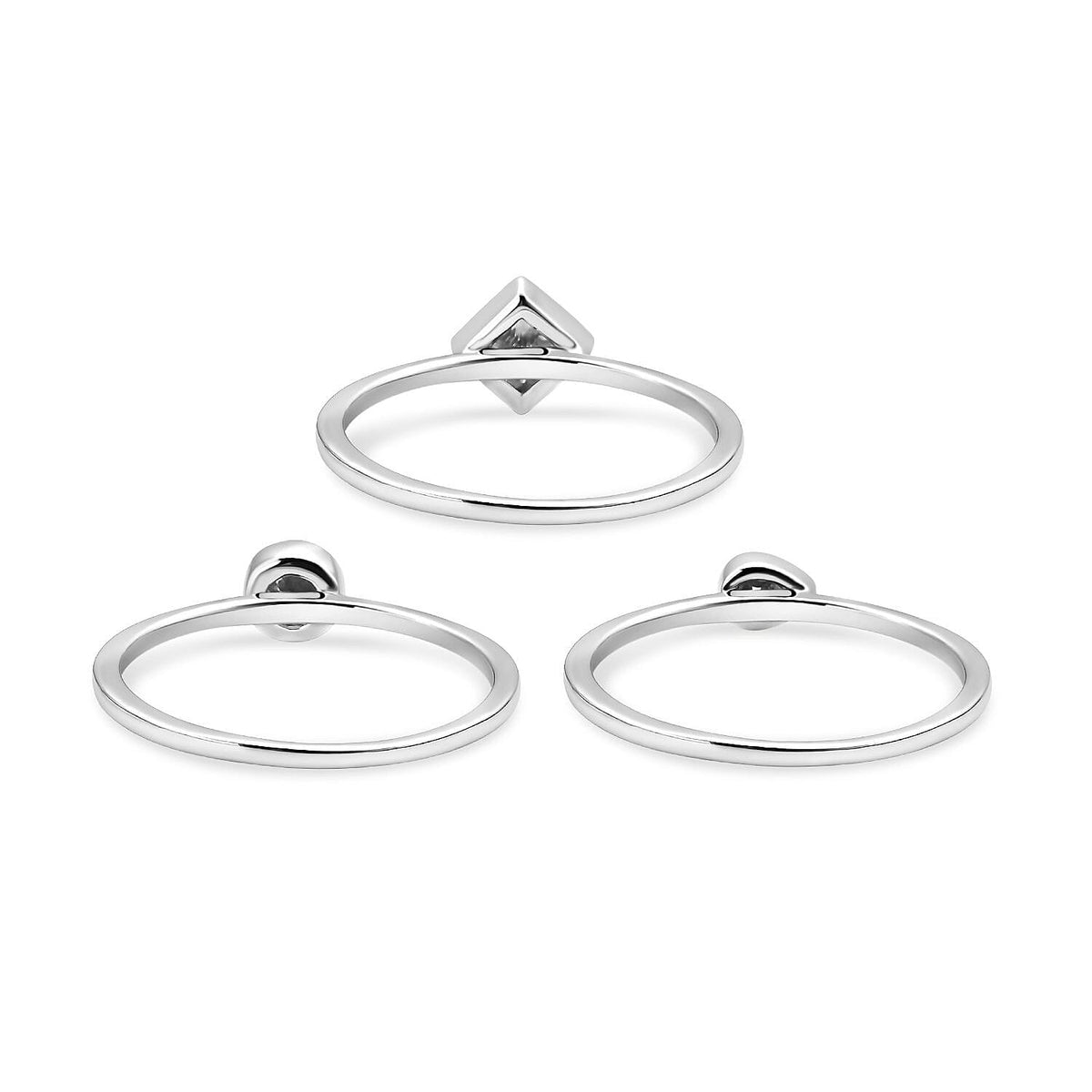 Set of 3 - Moissanite Ring in Rhodium Plated Sterling Silver, Silver Wt. 3.450 Grams V32639249 7