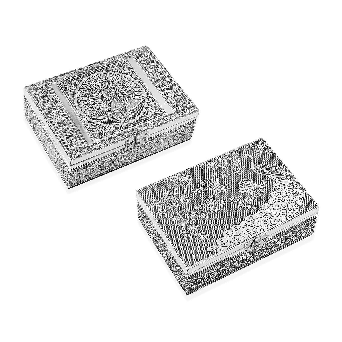 Set of 2 - Peacock Embossed Aluminium Storage Box (Size 20x13x7 Cm &amp; 16x10x5 Cm) 8859002 0