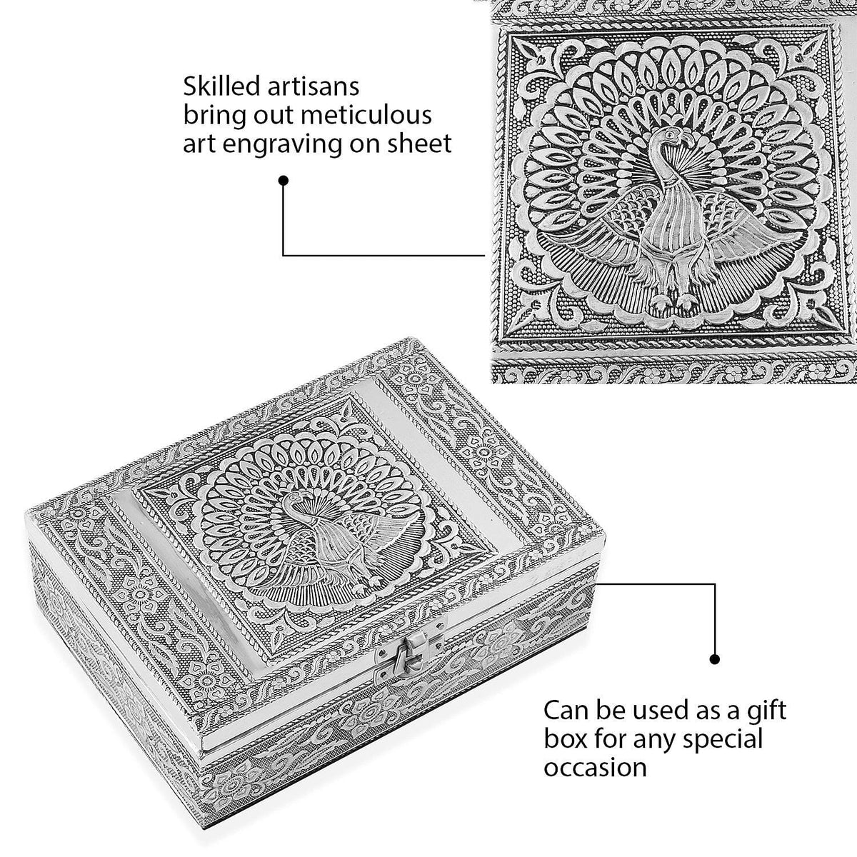 Set of 2 - Peacock Embossed Aluminium Storage Box (Size 20x13x7 Cm &amp; 16x10x5 Cm) 8859002 5