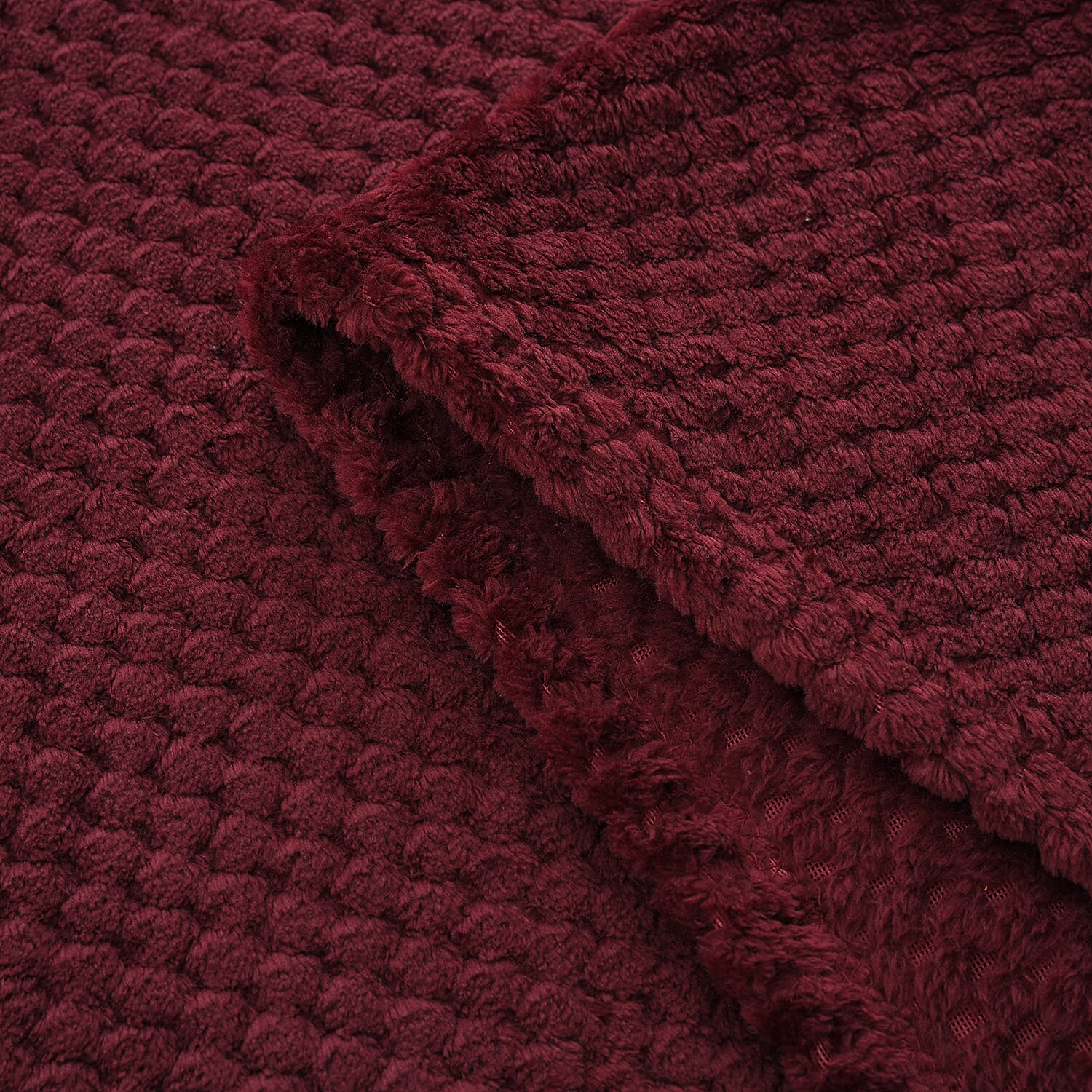 Set of 2 - Plush Jacquared Blanket with Cushion - Maroon 7013370 4
