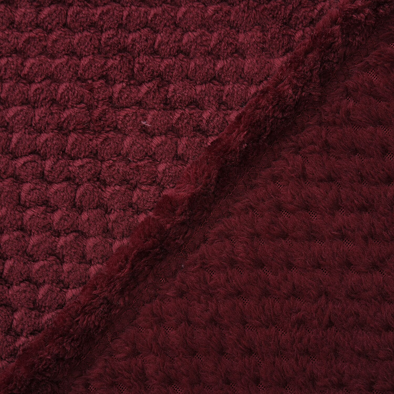 Set of 2 - Plush Jacquared Blanket with Cushion - Maroon 7013370 5