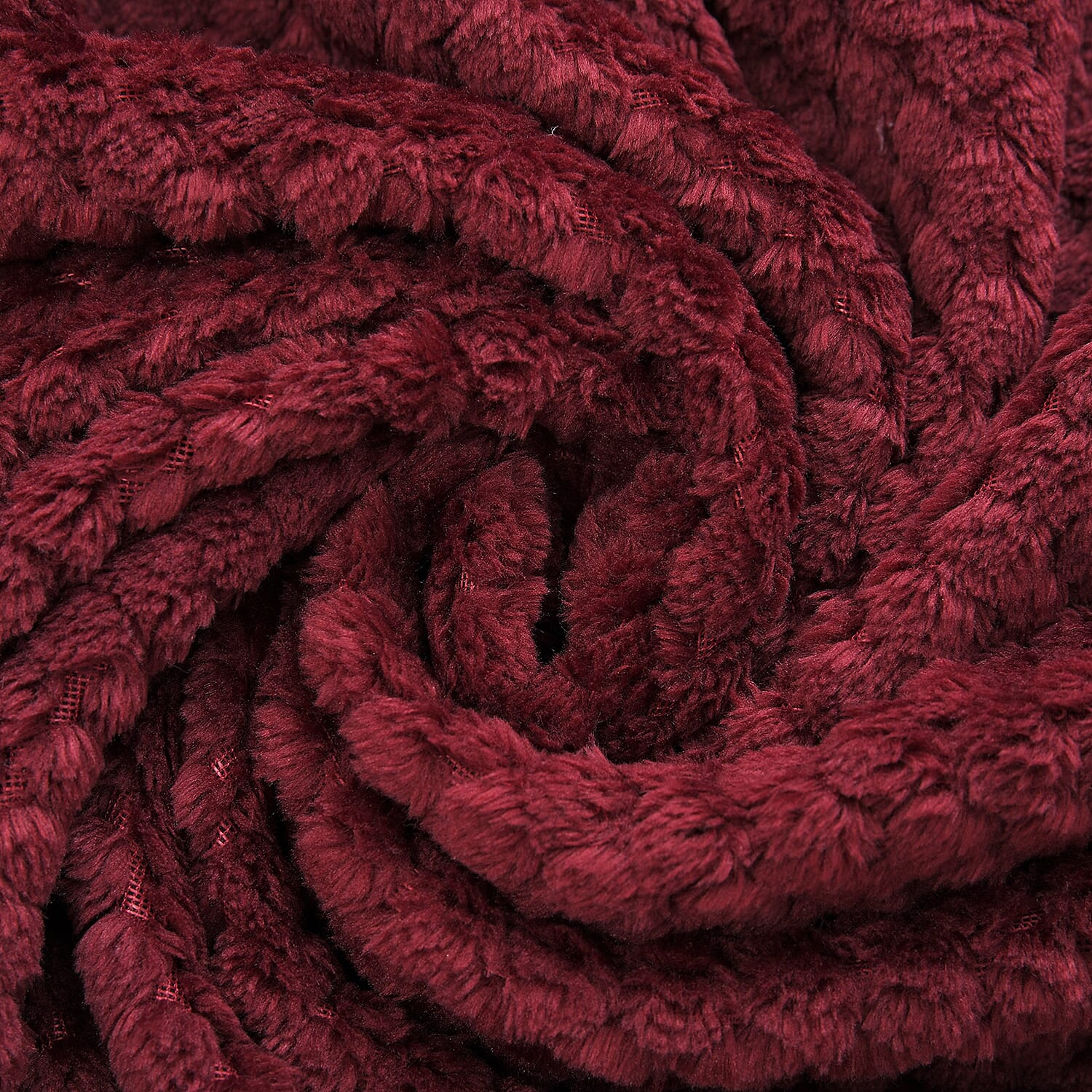 Set of 2 - Plush Jacquared Blanket with Cushion - Maroon 7013370 6