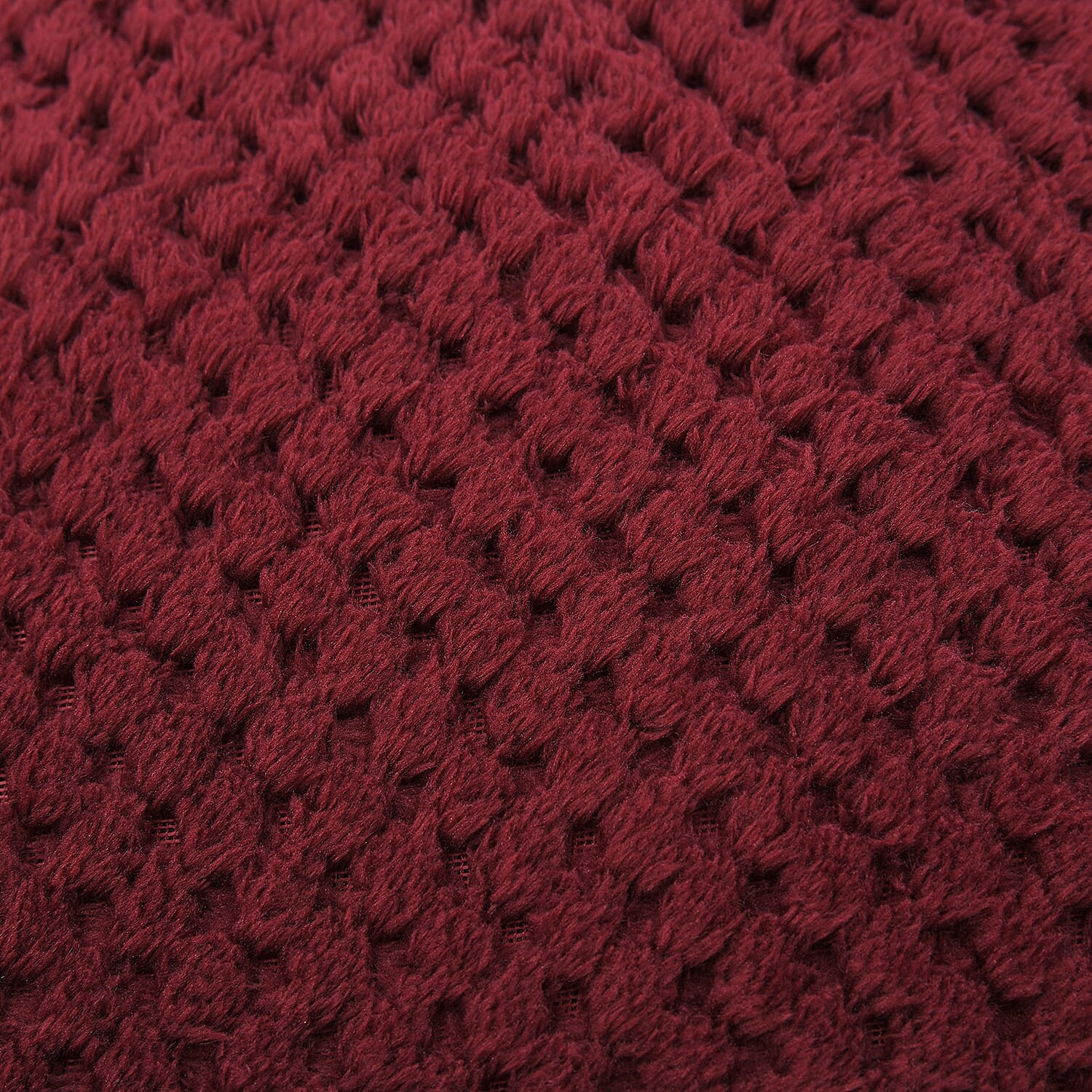 Set of 2 - Plush Jacquared Blanket with Cushion - Maroon 7013370 7
