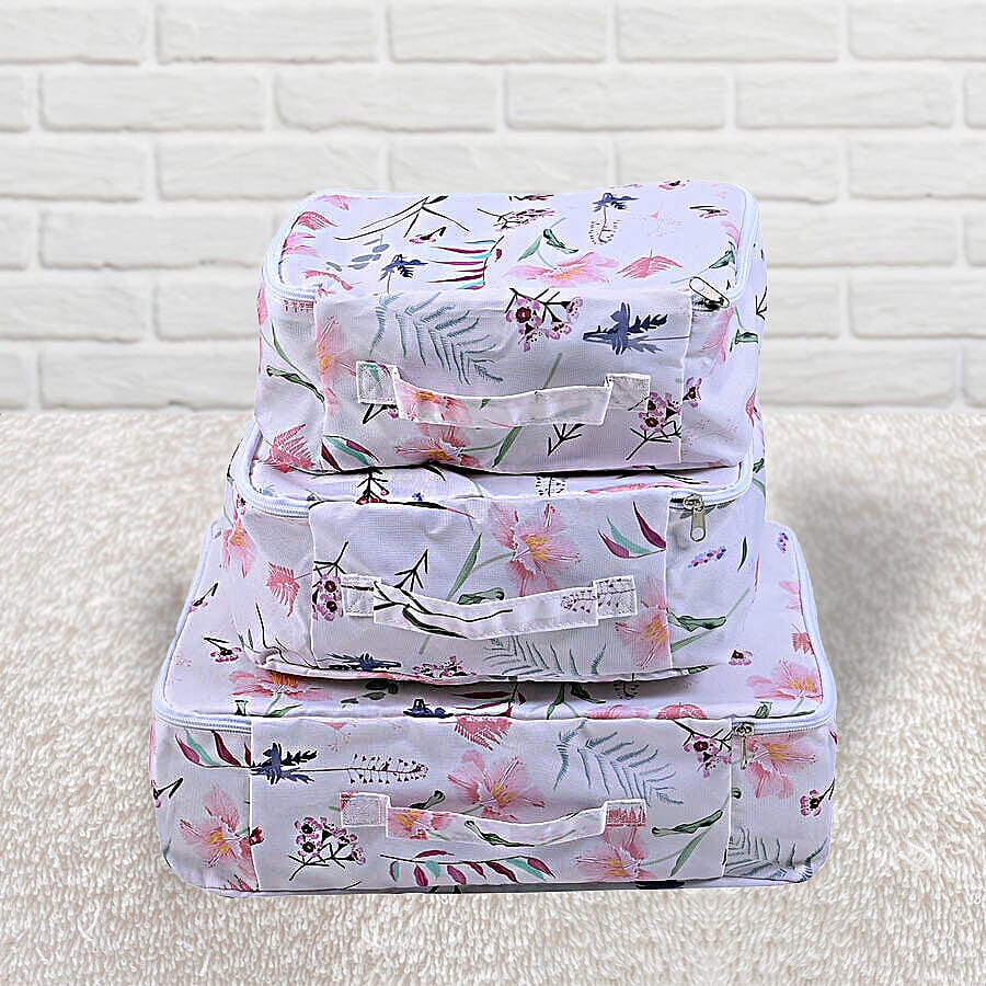 Set of 3 - Serenity Night Floral Pattern Transparent Window Storage Bag - Off White and Multi 3813469 0