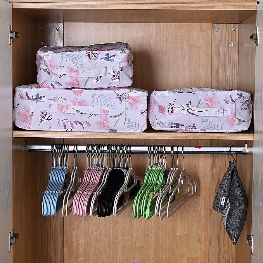 Set of 3 - Serenity Night Floral Pattern Transparent Window Storage Bag - Off White and Multi 3813469 2