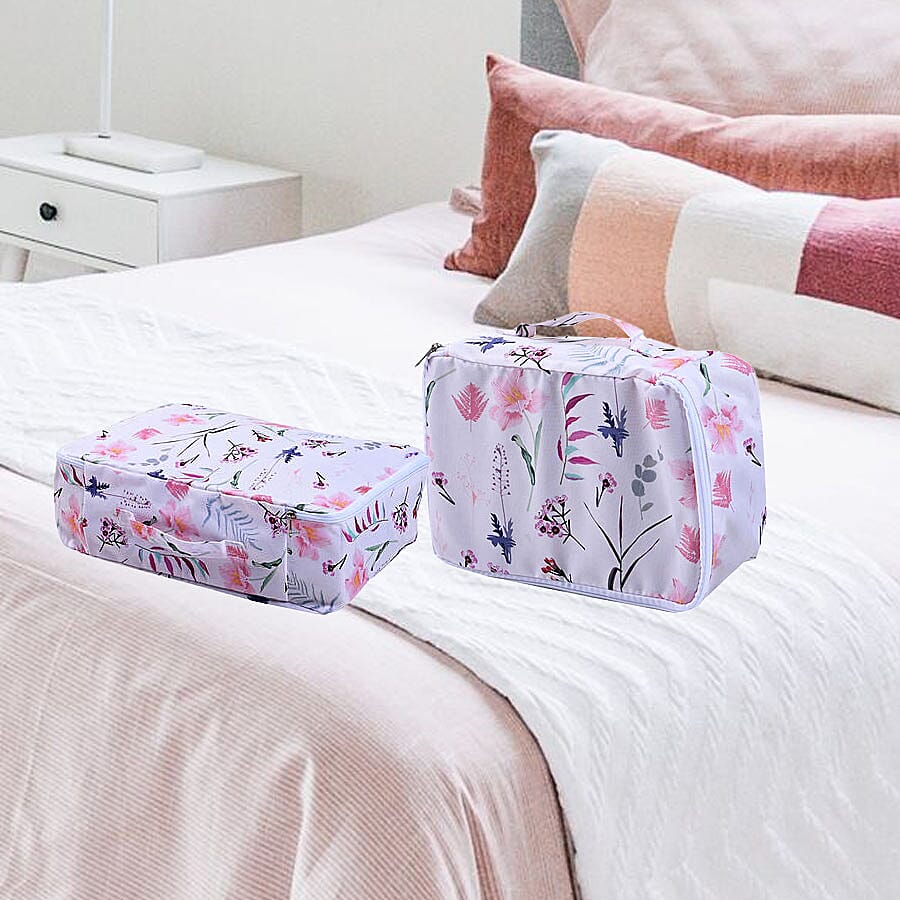 Set of 3 - Serenity Night Floral Pattern Transparent Window Storage Bag - Off White and Multi 3813469 3