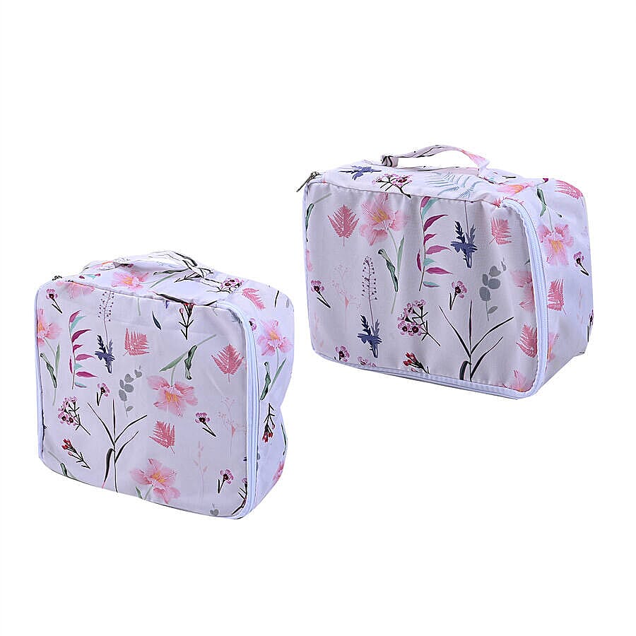 Set of 3 - Serenity Night Floral Pattern Transparent Window Storage Bag - Off White and Multi 3813469 5