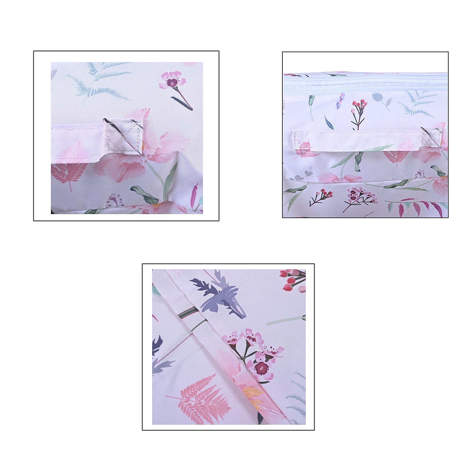 Set of 3 - Serenity Night Floral Pattern Transparent Window Storage Bag - Off White and Multi 3813469 7