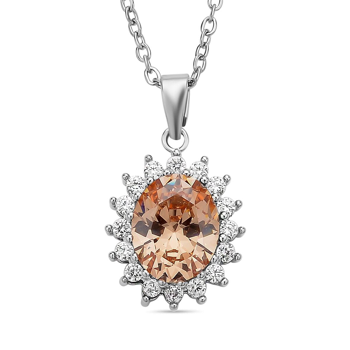 Set of 2 - Simulated Champagne and Simulated Diamond Pendant with Chain (Size - 20 With 2 Inch Extender) and Earrings (With Silicon Push Back) in Silver Tone 4118983 3