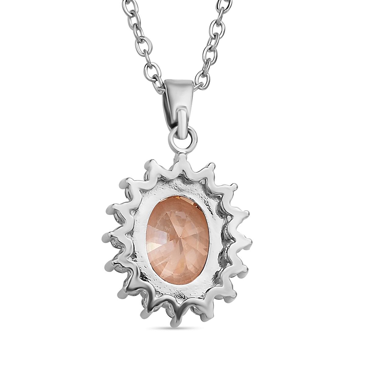 Set of 2 - Simulated Champagne and Simulated Diamond Pendant with Chain (Size - 20 With 2 Inch Extender) and Earrings (With Silicon Push Back) in Silver Tone 4118983 5