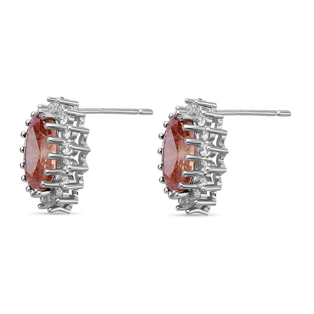 Set of 2 - Simulated Champagne and Simulated Diamond Pendant with Chain (Size - 20 With 2 Inch Extender) and Earrings (With Silicon Push Back) in Silver Tone