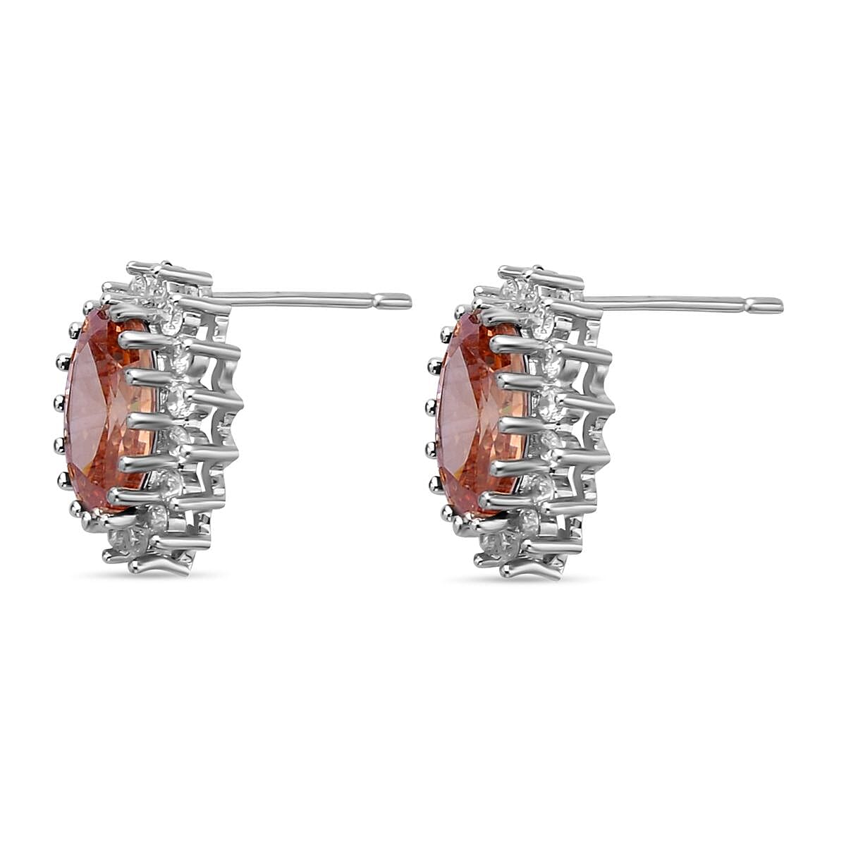 Set of 2 - Simulated Champagne and Simulated Diamond Pendant with Chain (Size - 20 With 2 Inch Extender) and Earrings (With Silicon Push Back) in Silver Tone 4118983 8