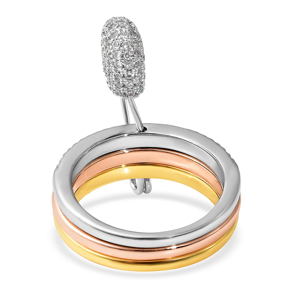 Set of 3 - Simulated Diamond Ring with Pin Hook in Tricolour Tone 4045225 5