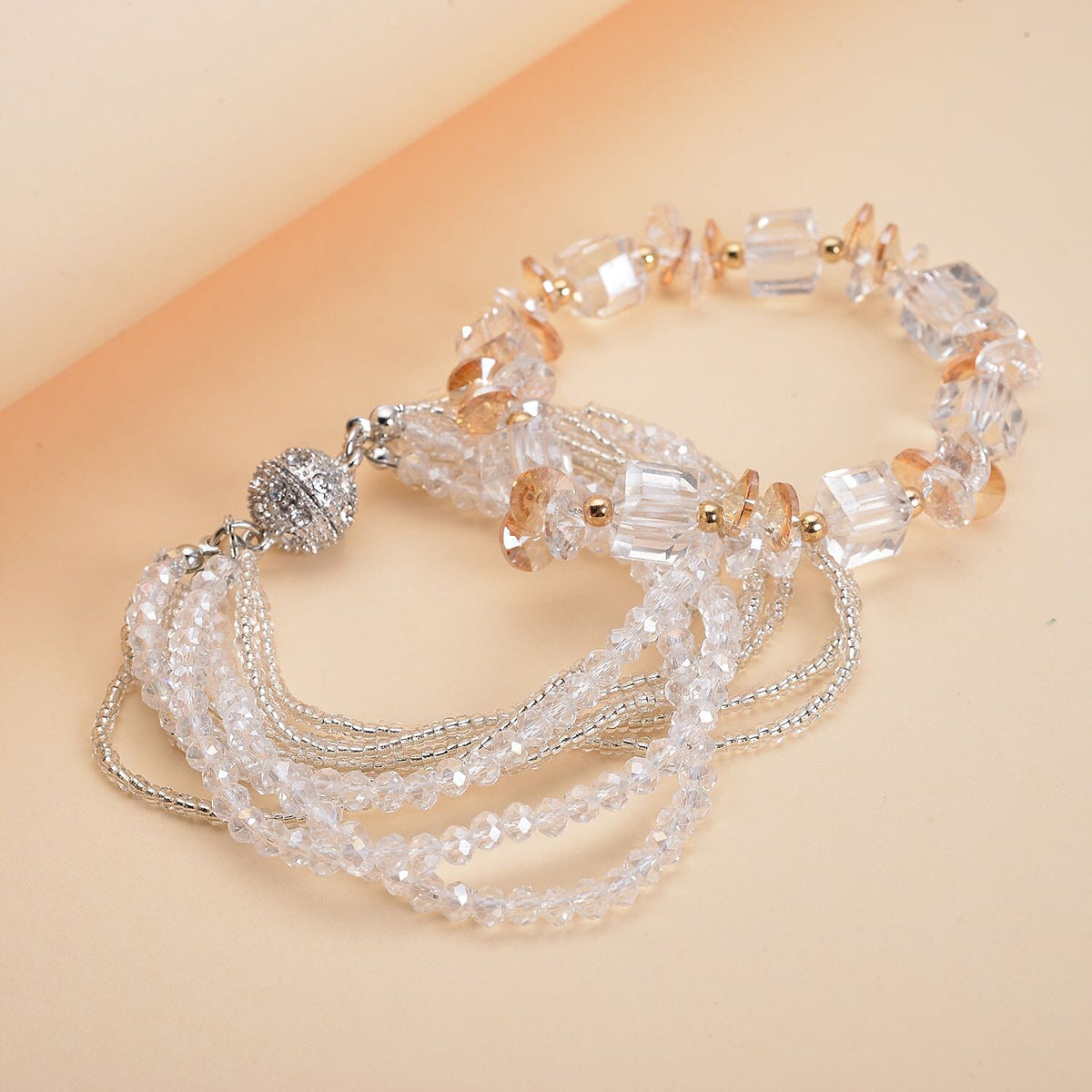 Set of 2 - Simulated Diamond, Simulated Champagne Diamond and White Austrian Crystal Beads Bracelet (Size - 7.5 ) 4110588 2