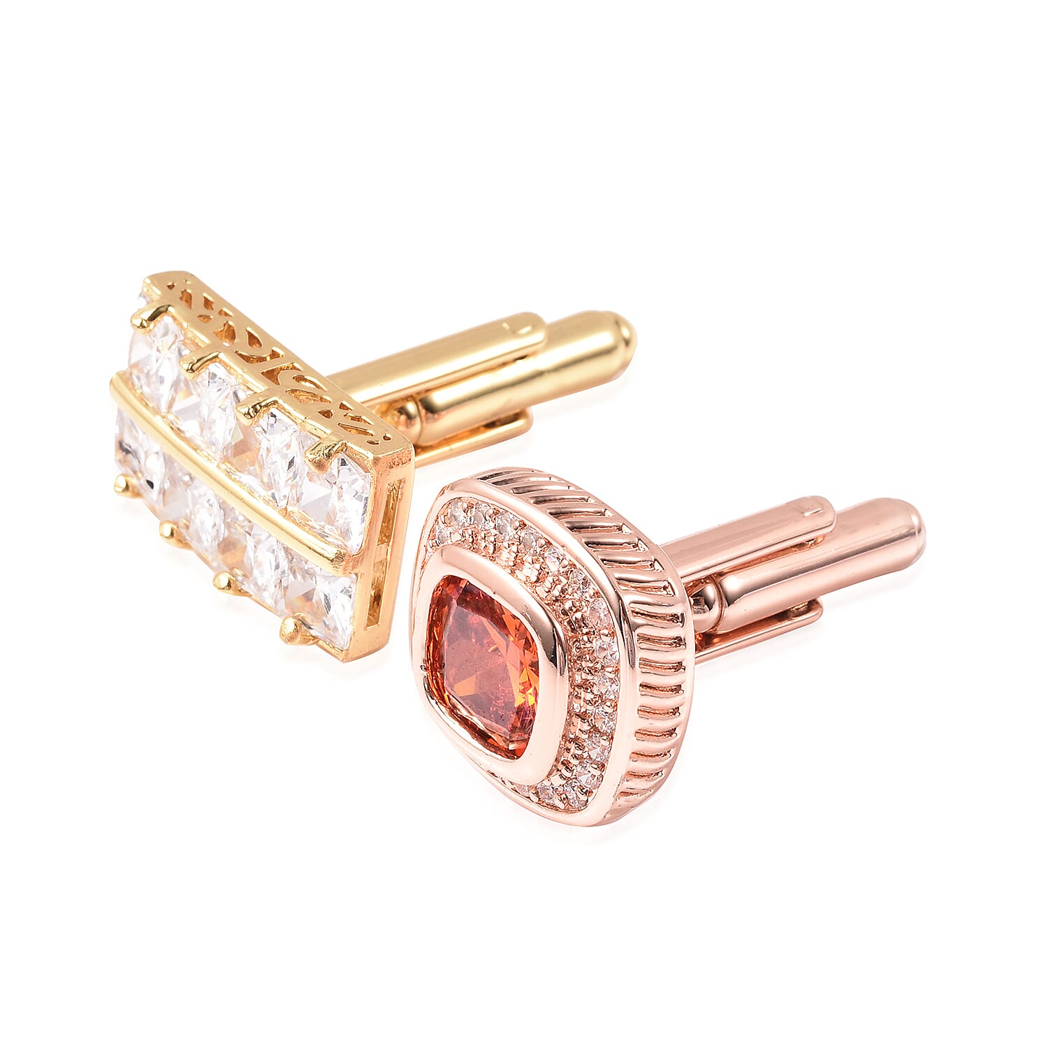 Set of 2 - Simulated Diamond and Simulated Orange Sapphire Cufflinks 4032268 1