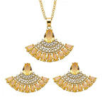 Set of 2 - Simulated Yellow Diamond and Simulated Diamond Pendant with Chain (Size 20-2 Inch Ext.) and Earrings in Yellow Gold Tone