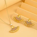 Set of 2 - Simulated Yellow Diamond and Simulated Diamond Pendant with Chain (Size 20-2 Inch Ext.) and Earrings in Yellow Gold Tone