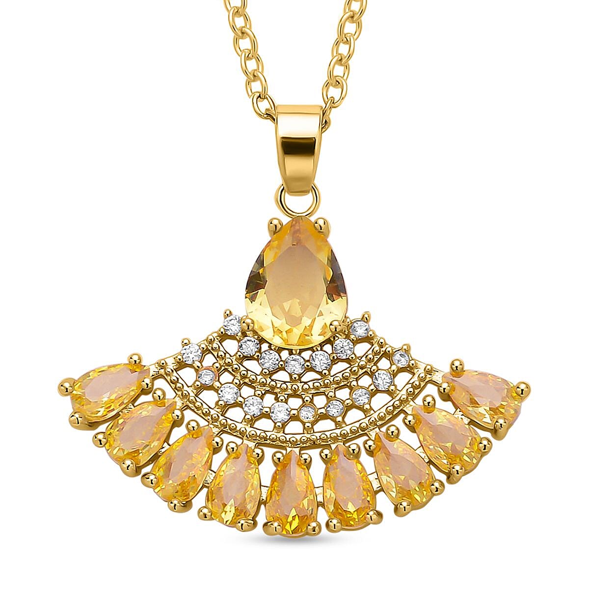 Set of 2 - Simulated Yellow Diamond and Simulated Diamond Pendant with Chain (Size 20-2 Inch Ext.) and Earrings in Yellow Gold Tone 4118978 3